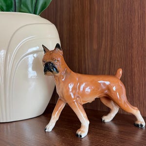 Ceramic Dog Figurine Statue, Boxer Dog, Mid Century Dog Lover Gift Desk Accessory or Bookshelf Decor