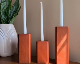 Mid Century Wooden Candle Holder for Tall Taper Candlesticks, MCM