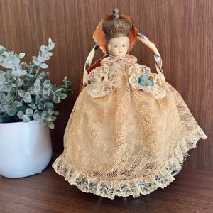 Infant Jesus of Prague Statue, Chalkware Catholic Statue for Home Altar, Vintage Baby Jesus Christ Sculpture