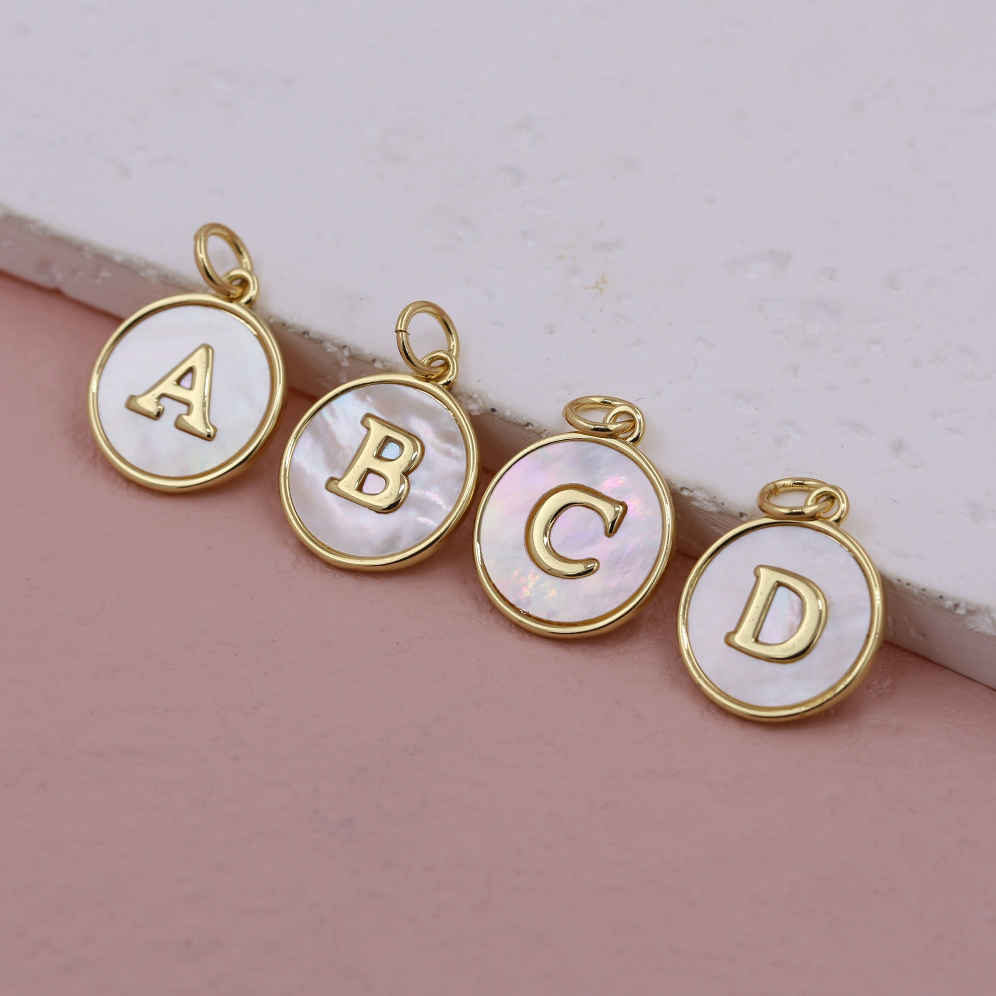 Initial Shell Pendants Luxury Personalized Simple Round Coin White Shell Initial Pendants,18k ...