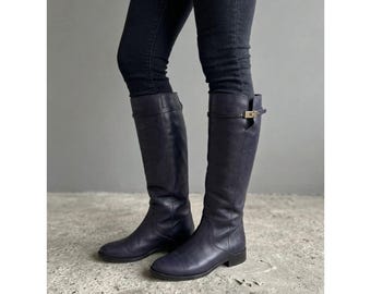 Women's Jimmy Choo Purple Leather Knee High Boots Size EU 38.5 (Y0337)