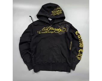 Men's Ed Hardy Tiger Black Zip Hoodie Size M (Y1199)