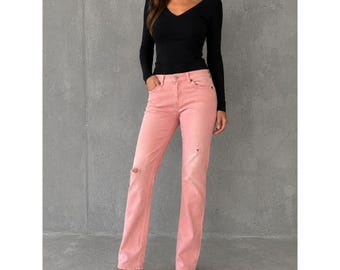 Women's NWT Just Cavalli Pink Distressed Denim Jeans Pants Size 26 (Y0861)