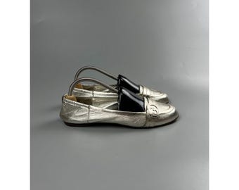 Women's Gucci Interlocking G Silver Leather Ballet Flats Size EU 39.5 (Y1006)