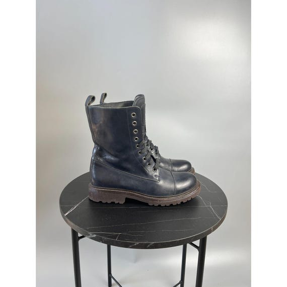Brunello Cucinelli, Women’s Brunello Cucinelli Blue Leather Combat Boots Size EU 37 (Y0495)