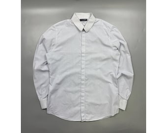 Men's Dolce & Gabbana Gold Formal White Patterned Shirt Size L (Y1275)