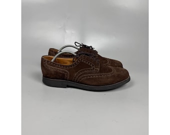Ed Meier Munich herenbrogues van donkerbruin suède, maat UK 8 (Y1178)