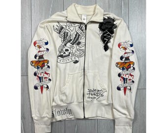 Men's Ed Hardy Made in USA Tattoo Printed Zip Sweatshirt Size XL