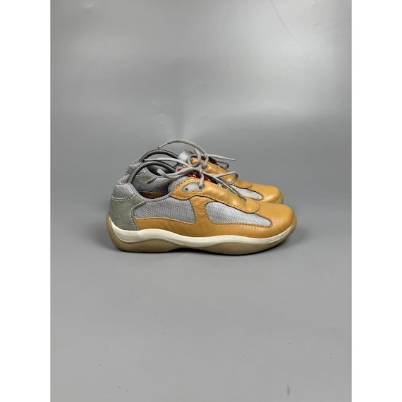 Women's Vintage Prada American Cup Tan Leather Vintage Sneakers Size EU 37