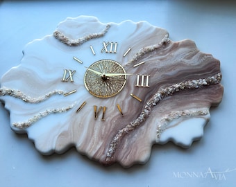 Beige Resin Wall Clock | Luxury Geode Wall Clock | Handmade Epoxy Clock | Neutral Wall Decor | Modern Home Decor