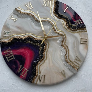 Resin geode clock, geode painting, resin art clock, abstract painting, wall art living room, geode wall picture, gold wall decor, modern art