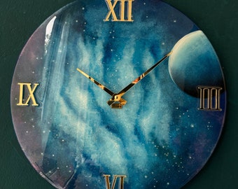 Reloj de pared de arte de resina Decoración única del hogar Reloj espacial Regalo de inauguración de la casa primer regalo de aniversario del hogar para los padres Reloj del cielo