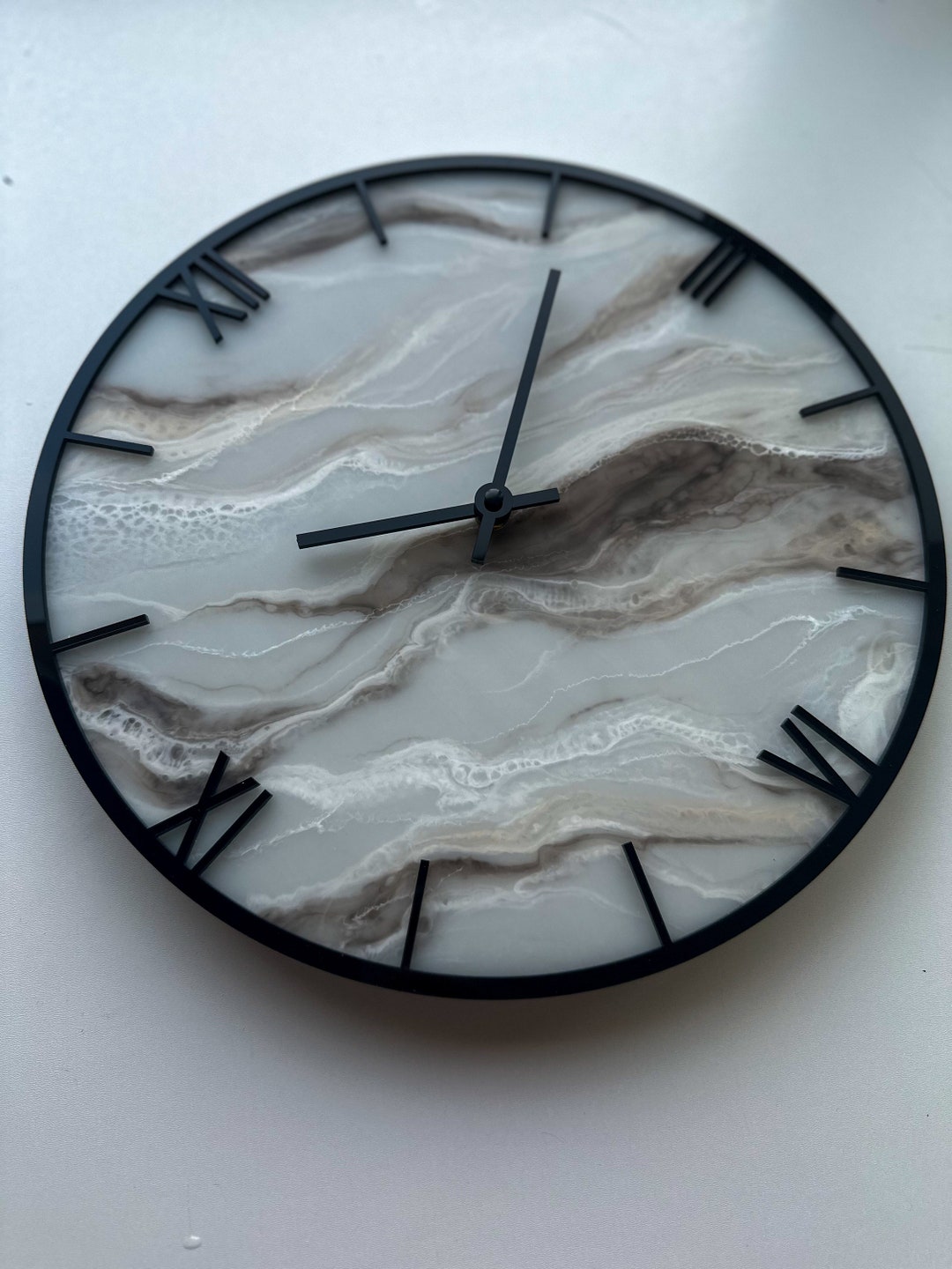 Black White Minimalism Wall Clock Epoxy Resin Wall Clock Stone ...