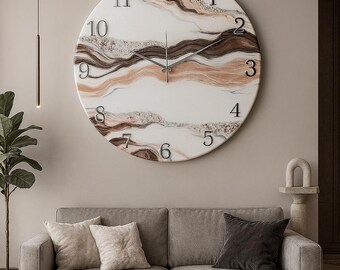 Custom Beige Geode Resin Wall Clock – Elegant Wedding Gift, Personalized Wall Art, Natural Stone Clock in Cream & Brown Tones