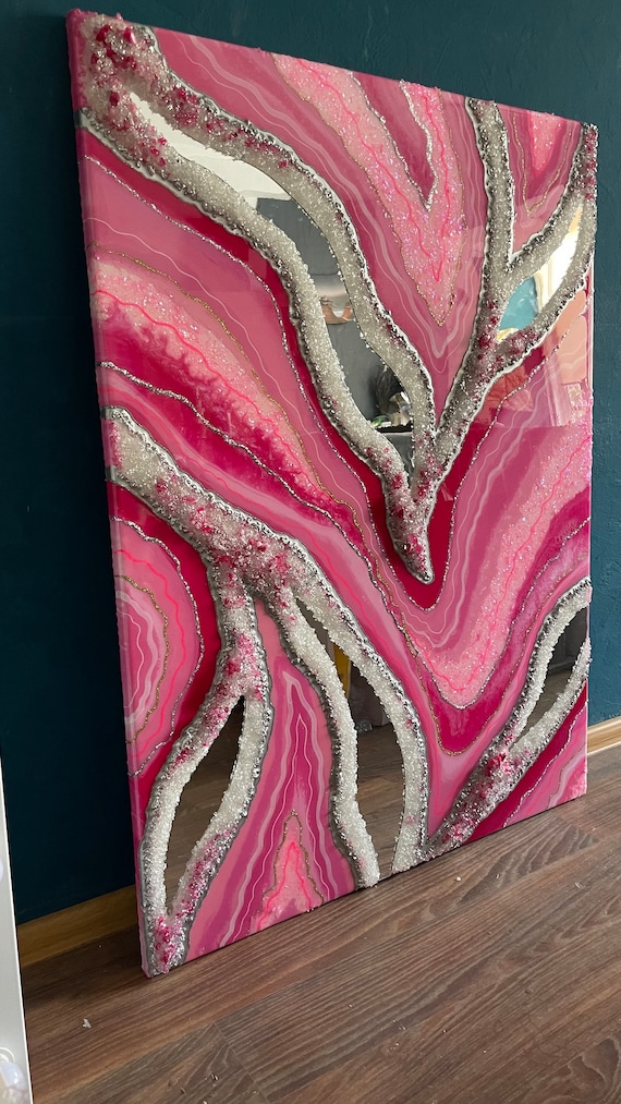 Resin wall picture geode art crystal art fuchsia housewarming gift weeding gift geode wall painting