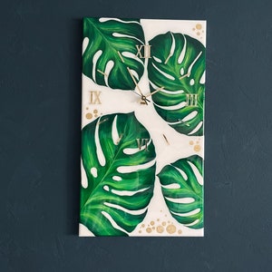 Botanical Wall clock, Large Wall Clock, Unique Wall Clock, wedding gift, apartment decor, Green white clock , housewarming gift first home