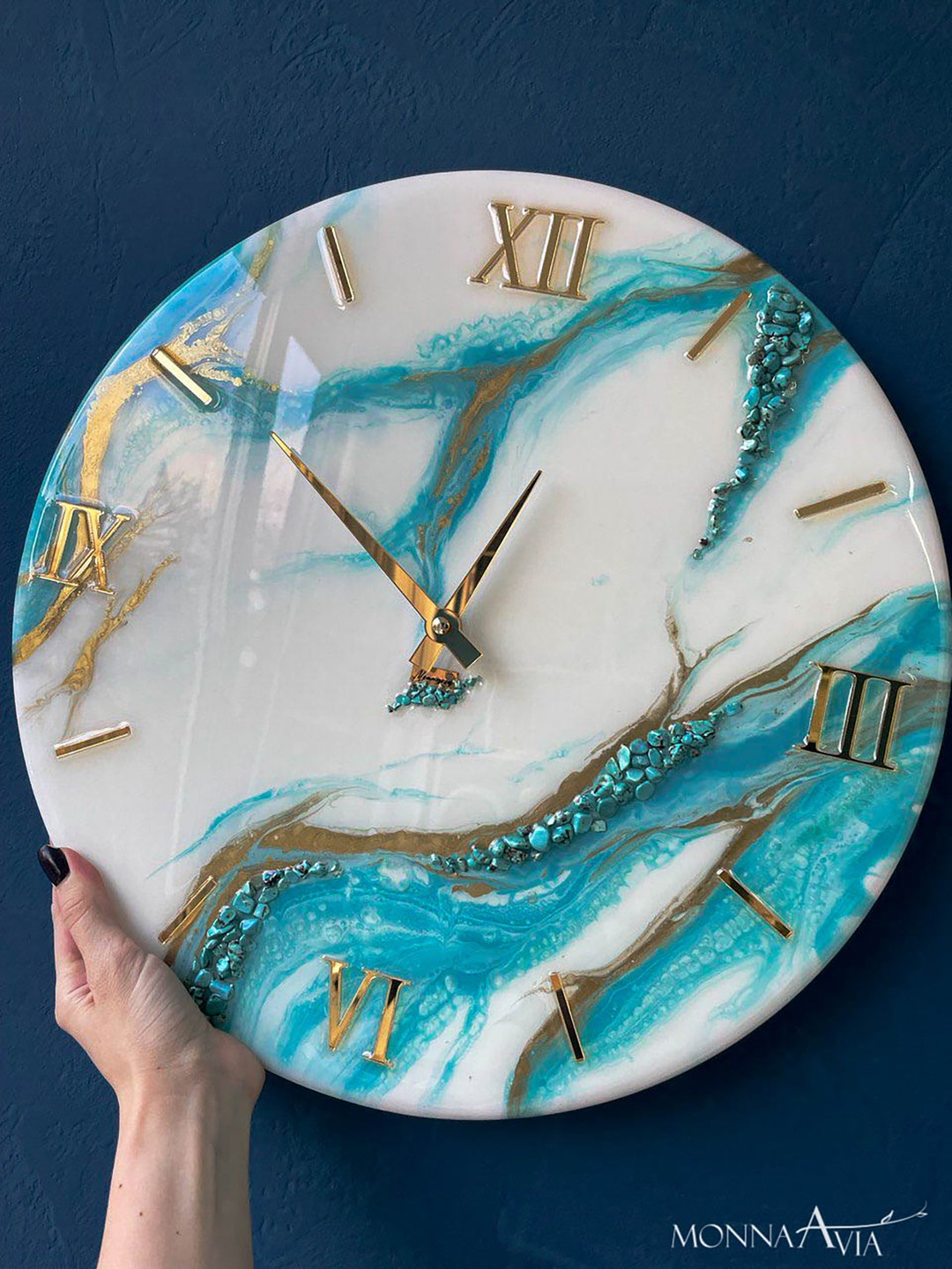 Resin Wall Clock Turquoise Clock Resin Art Wall Clock Unique Home Decor ...