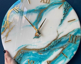 Resin wall clock Turquoise clock Resin art wall clock Unique home decor Wedding gift personalized gifts Handmade wall decor Unique decor