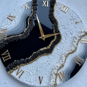 Resin wall clock, Black white gold clock, minimalist wall art , Geode art, housewarming gift first home, gift for him, resin art