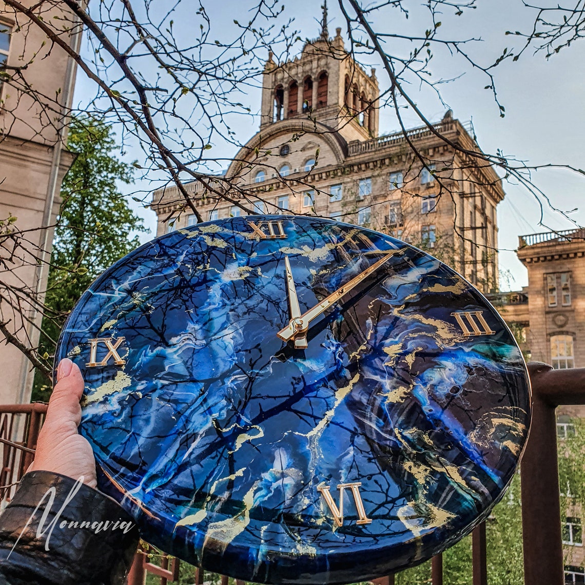 Wall Clock Unique Resin Art Modern Wall Clock Abstract Wall Etsy