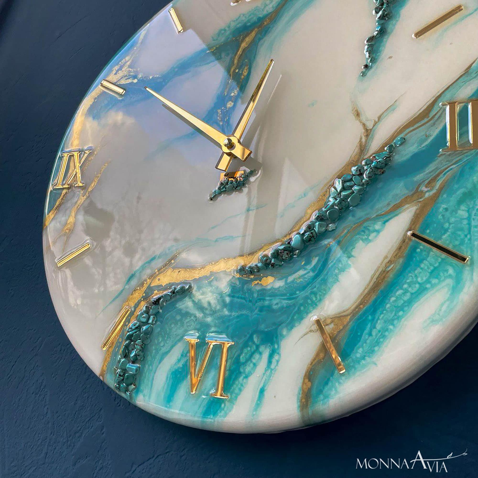 Resin Wall Clock Turquoise Clock Resin Art Wall Clock Unique Home Decor ...