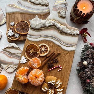 Hout Snijplank Set Geode board Geode kristal kunst Decoratieve Board Charcuterie board Beige en gouden keuken decor Gift set