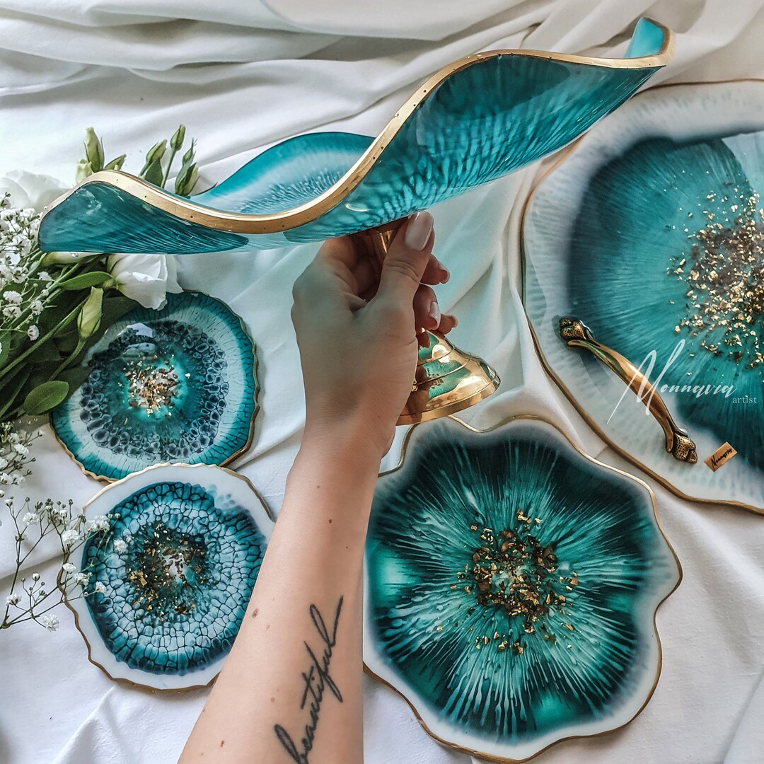 Resin Set Serving Bowl Resin Tray Resin Coaster Wedding Etsy