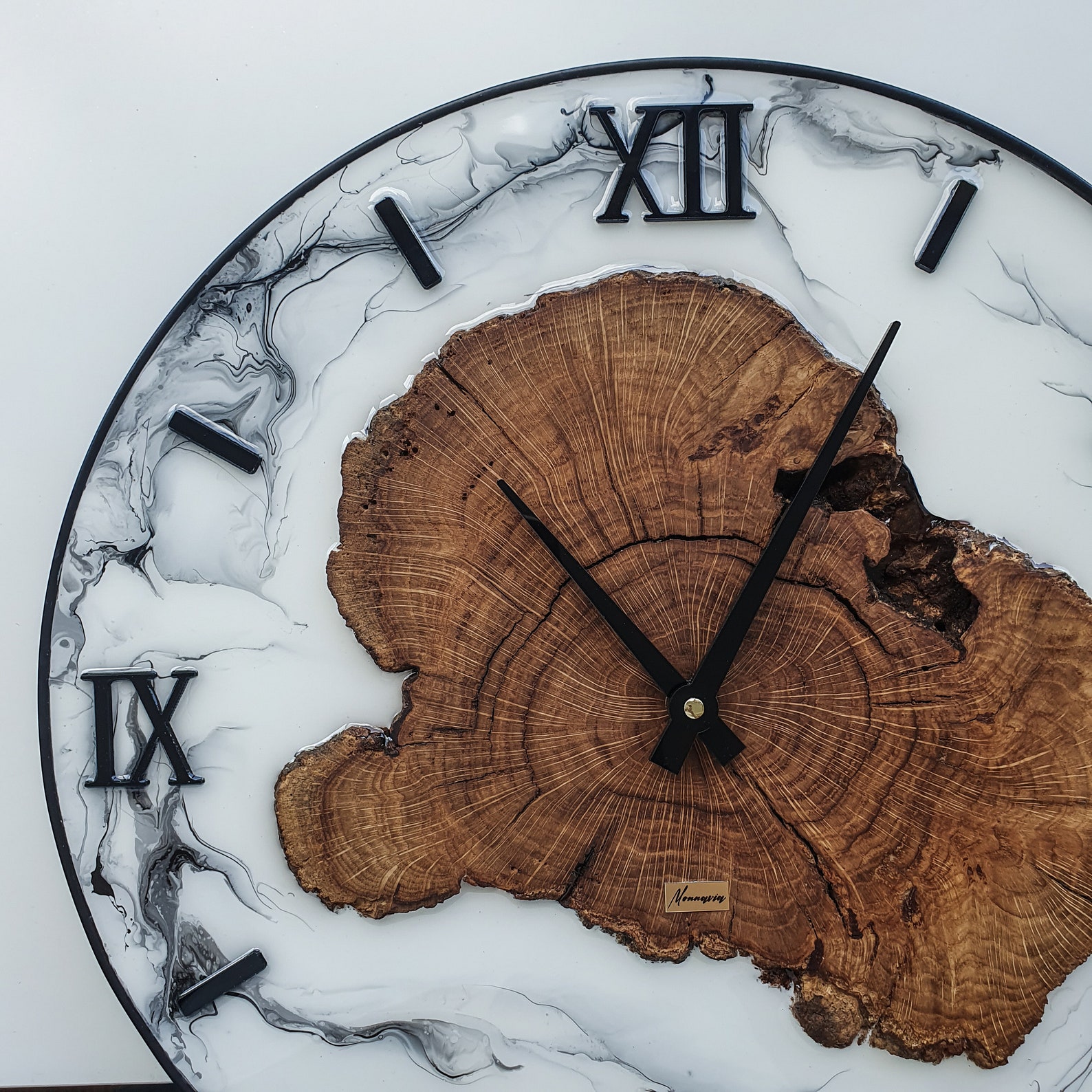 Wood Clock Oak Wood Wall Clock Abstract Resin Wall Clock Art Etsy