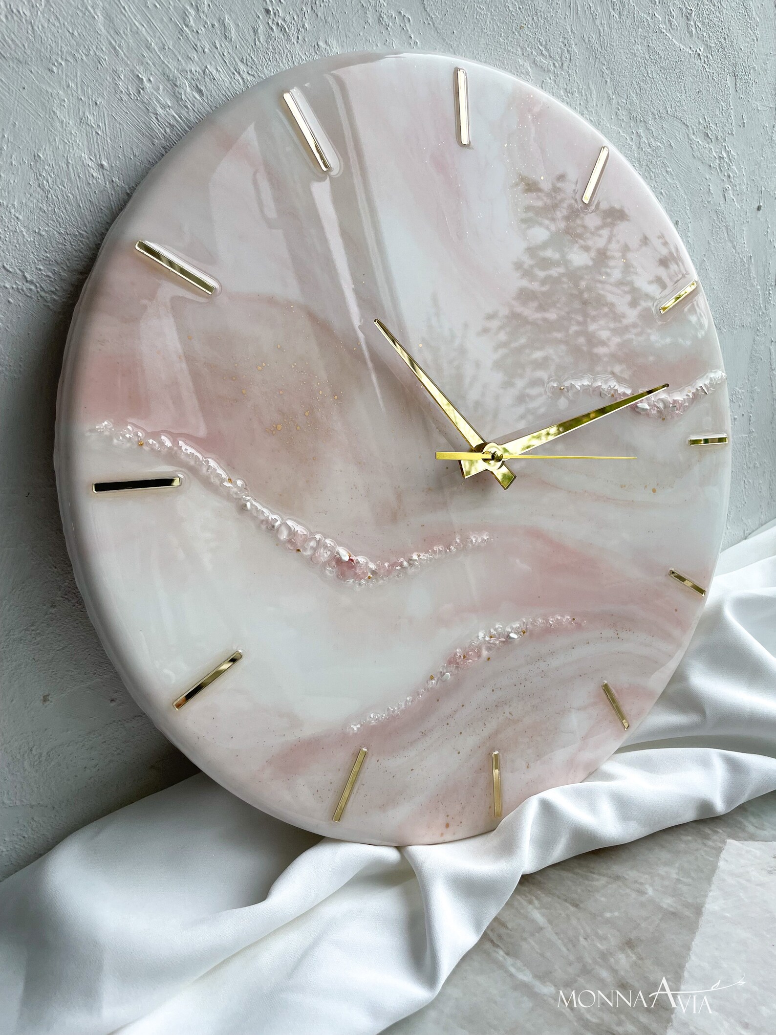 Light Pink Wall Clock, Clock White Pink and Gold, Anniversary Gift for ...