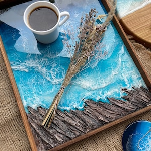 Sea gift  Sea tray Wood epoxy Resin art