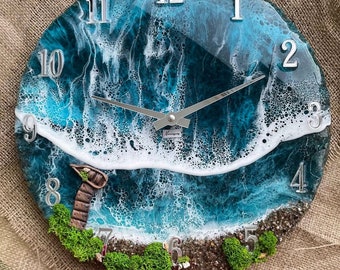 Resin ocean clock, Wall art, Living room decor, apartment decor, First home gift, Epoxy sea clock, anniversary gift for parents