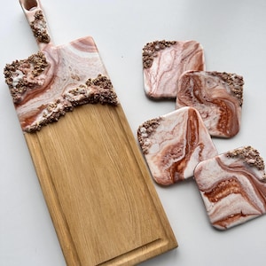 Handmade Resin Charcuterie Board & Coaster Set – Geode Serving Tray – Holiday Gift – Epoxy Art Cheese Board – Kitchen Decor – Gift for Her