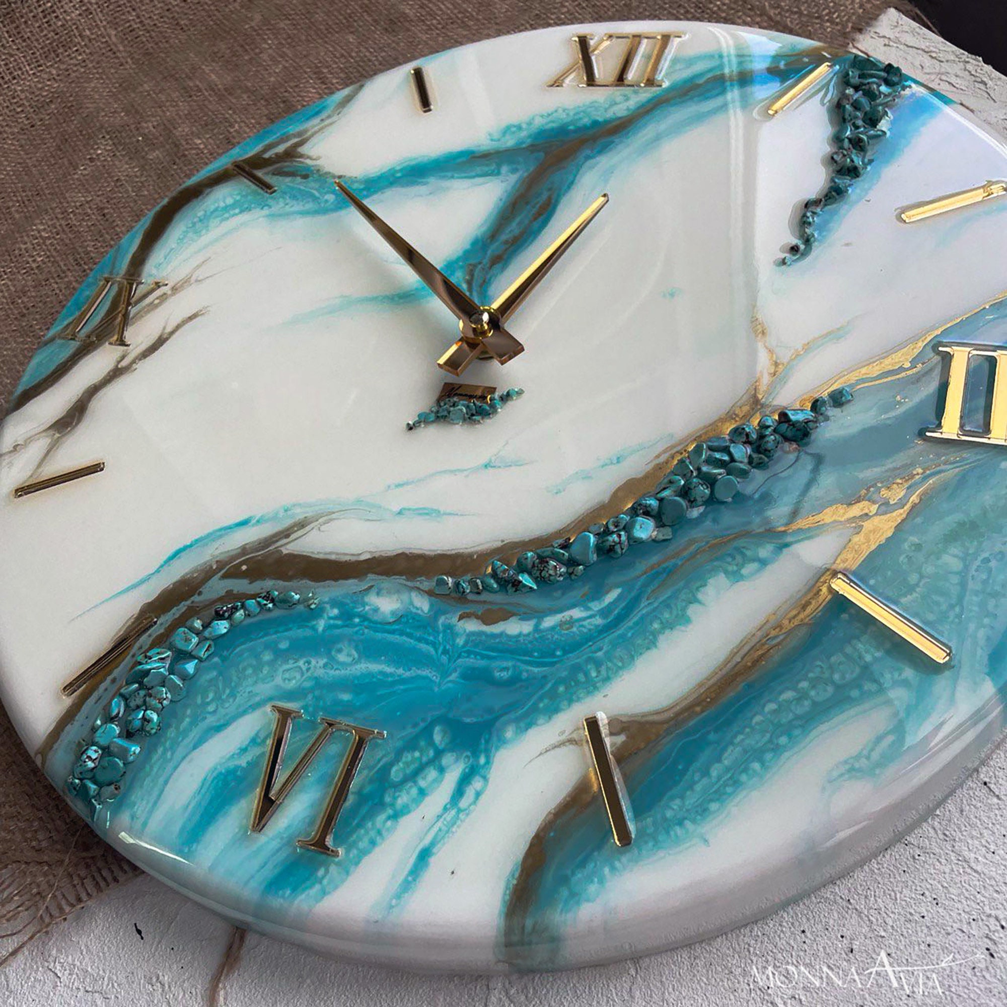 Resin Wall Clock Turquoise Clock Resin Art Wall Clock Unique Home Decor ...