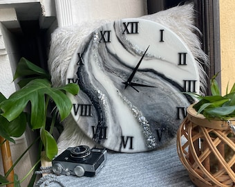 Resin wall clock resin art Modern wall art  wall clock unique Housewarming gift first home Black and white wall clock Resin wall decor