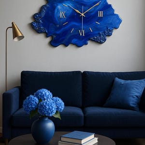Blue Geode Resin Wall Clock, Ocean Epoxy Art Clock, Silent Quartz Clock, Modern Wall Art, Crystals Home Decor, Housewarming Gift, Handmade image 10