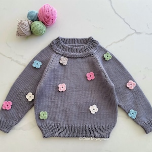 Knitting Pattern - Jumper for Babies and Toddlers / Top Down Raglan Seamless Sweater / Floral Motif Cotton Jumper *only in English*