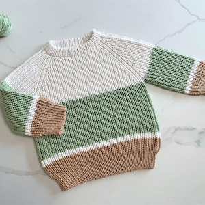 Knitting Pattern - Ribbed Sweater for Babies and Toddlers / Top Down Raglan Seamless Sweater / Half Brioche Sweater *only in English*