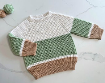 Knitting Pattern - Ribbed Sweater for Babies and Toddlers / Top Down Raglan Seamless Sweater / Half Brioche Sweater *only in English*