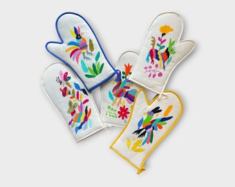 Otomi hand embroidered oven mitts