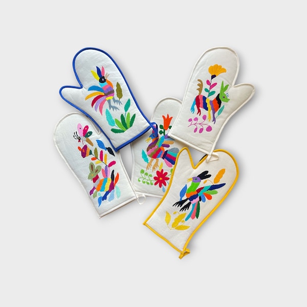 Otomi hand embroidered oven mitts