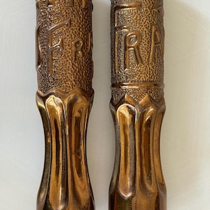 Antique WWI France 1918 Trench Art Finely Decorated Brass Shell Casings Set of 2