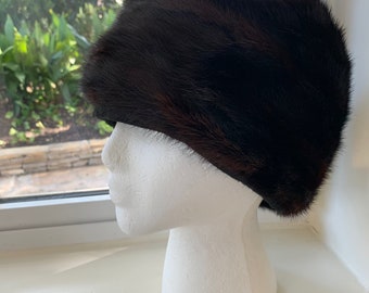 Beautiful Authentic Vintage 1940's / 1950's Mahogany Mink Fur Hat SZ SM 22"