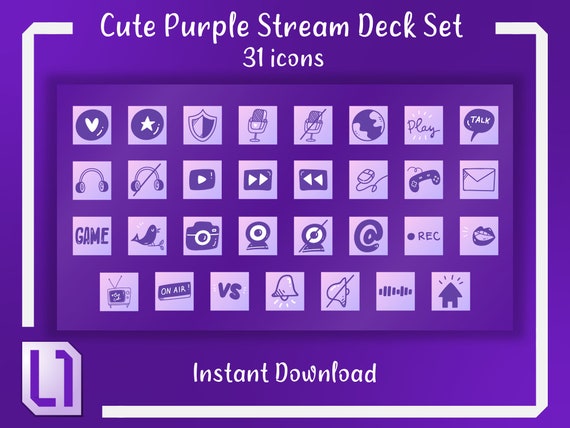 Cute Purple Stream Deck Set / 31 Stream Deck Icons / Pastel / Stream Graphics / Twitch Graphics