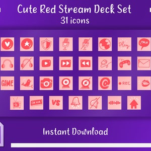 Cute Red Stream Deck Set / 31 Stream Deck Icons / Pastel / Stream Graphics / Twitch Graphics