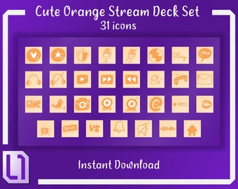 Cute Orange Stream Deck Set / 31 Stream Deck Icons / Pastel / Stream Graphics / Twitch Graphics