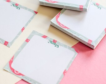 Cute Pastel Illustrated MemoPads - Pastel Green Pink NotePad - Aesthetic NotePad - Handmade Stationery - Small Notepad - Kawaii List Notepad