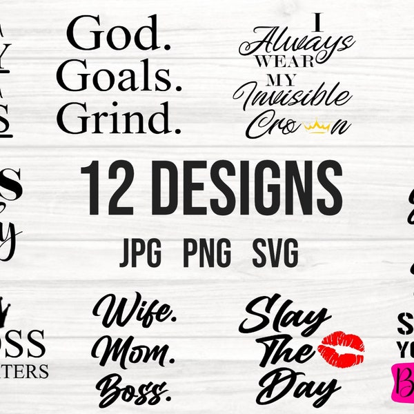 12 Boss Babe Bundle | Boss Chic Svg | girl boss design bundles | girl hustle | BOSS LADY | Sticker designs | lady entrepreneur