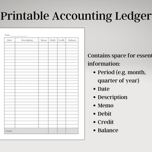 Printable Accounting Ledger | Bookkeeping journal for small businesses | Log for Credit and Debits | Great for Budgeting | Accounting Book