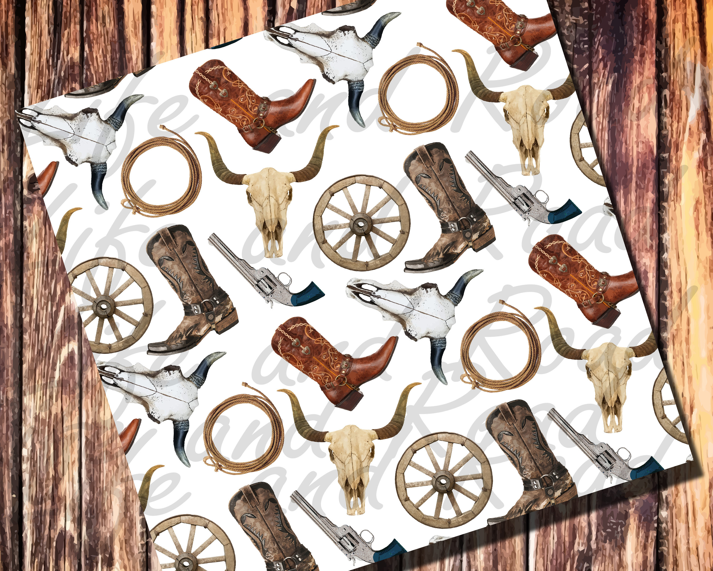 Western Seamless Pattern Digital PNG File Instant Download Etsy