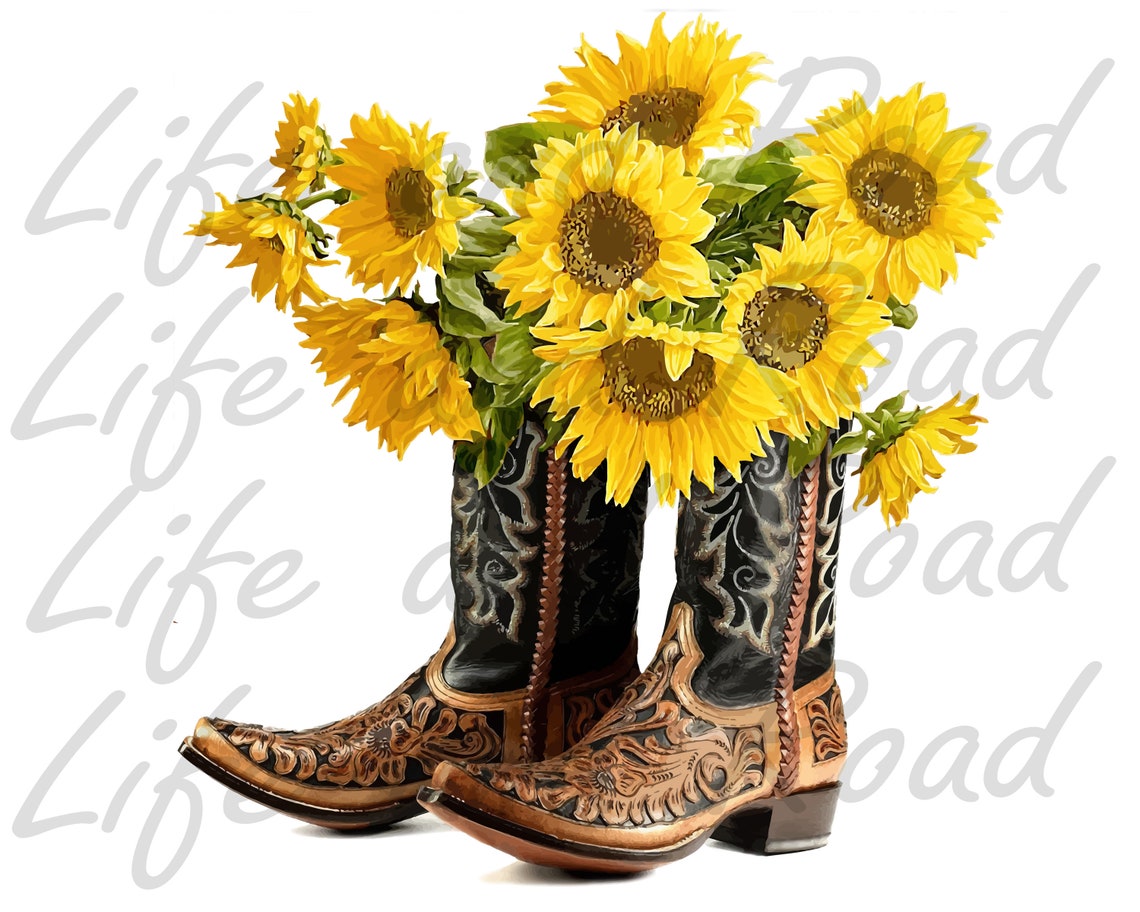 Western Cowgirl Boots Sunflowers Digital PNG File | Etsy